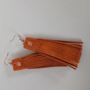 Elegant Tan / Leather Tassel Earrings By J.Monique Dangle Earrings Stylish